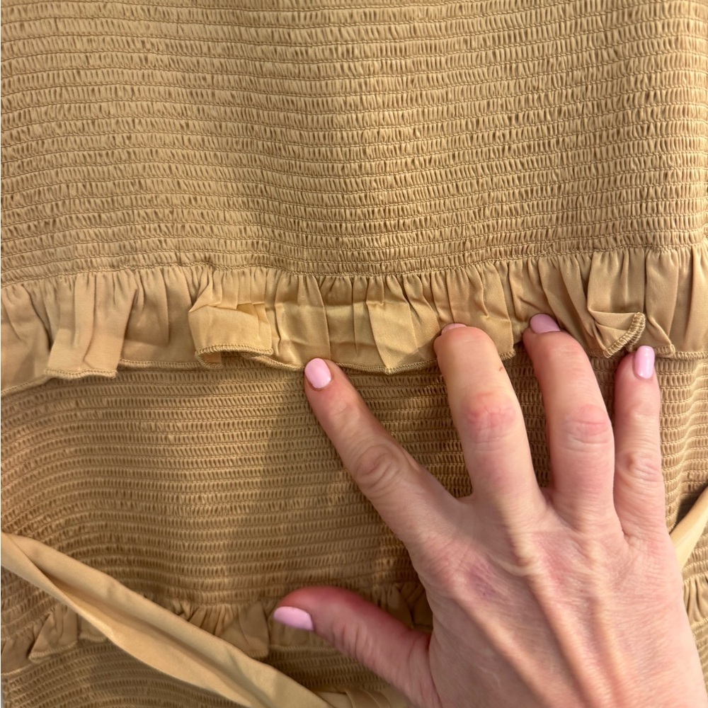 V. Chapman Liky Dress Tan Size 4 Smocked Ruffle Midi - Picture 6 of 8